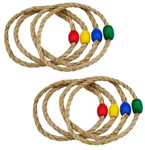 UPKOCH Jeu De Lancer D'Anneaux en Corde Naturelle 8 PièCes pour Enfants Activité ExtéRieure Et IntéRieure Coordination Main-ŒIl Et Motricité Jeu De Plein Air Familial
