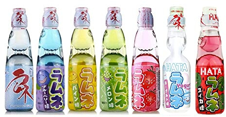 Hatakosen Ramune Soda (Gift Set) 200ml (7 Bottles) Original, Watermelon, Strawberry, Melon, Blueberry, Orange and Pineapple Flavours