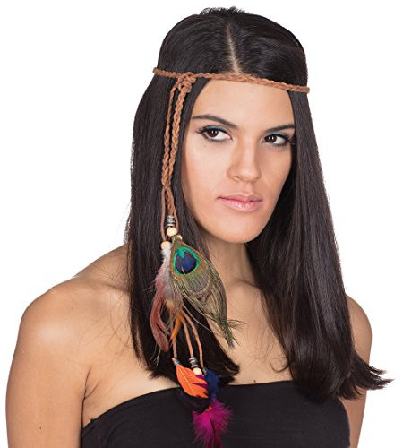 Amakando Indianer Kopfschmuck Pocahontas Haarband mit Perlen Indianer Haarschmuck Indianerschmuck Damen Federkopfschmuck Indianerin Stirnband mit Federn