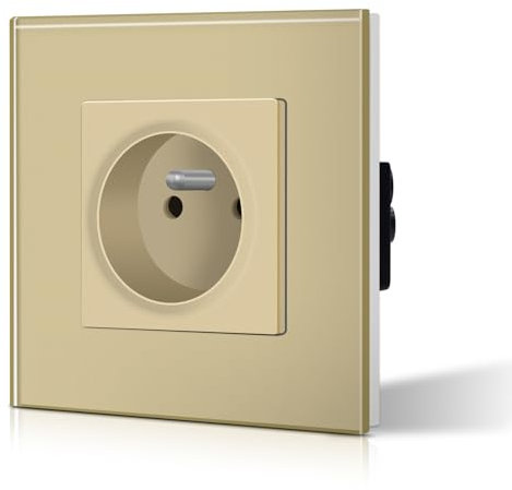 BSEED Prise Murale Prises de courant Alternatif 1 Gang Cadre en Verre Trempé Norme Française 16 Amp 240V 86mm Or