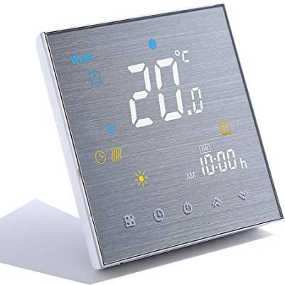 Qiumi Termostato WiFi para calefacción Individual de calderas de Gas/Agua Funciona con Amazon Alexa, Google Home IFTTT, Contacto seco 5A 220V Innovación Panel Cepillado(Brillo Ajustable)