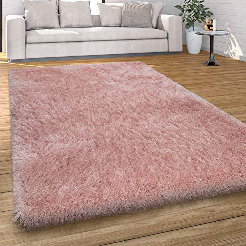 Paco Home Hochflor Teppich Wohnzimmer Schlafzimmer Shaggy Weich Modern Pastell Einfarbiges Design, Grösse:60x100 cm, Farbe:Rosa