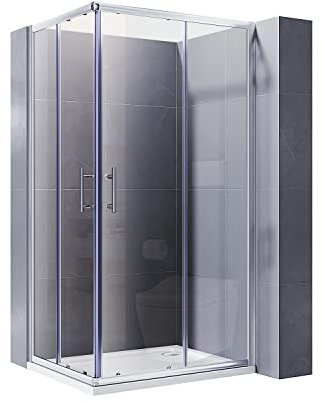 ELEGANT 900 x 800mm Square Corner Entry Shower Enclosure with Sliding Reversible Shower Door for Bathroom Enclosure Cubicle