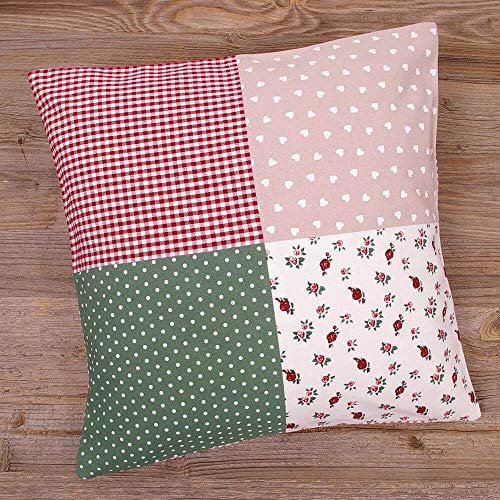 Kissen-Bezug in 40x40 cm für Deko-Kissen Sofa-Kissen - Baumwolle Kissen-Hülle VRONI im Landhaus-Stil weiß Herzen Rosen gepunktet - Waschbarer Reißverschluss Zierkissen-Bezug für Couchkissen
