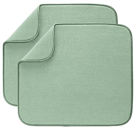 Microfibre Dish Drying mats for Kitchen Draining Board Mats Washing Up Drying Mat Super Absorbent Quick Drying 40cm x 46 cm 2 Pack Ice Green