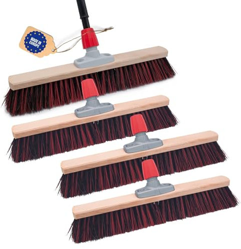 Novaliv 4X Straßenbesen 50 cm I mit Stiel I Arenga-Elaston schwarz-rot I Teleskopstiel I Besen für draußen I Industriebesen Gartenbesen Schneebesen Allzweckbesen