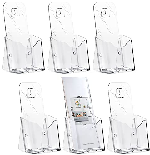 Stockroom Plus Brochure Holder - Transparent Design & Business Card Holder - Easy Access Brochure Display Stand - Space-Saving Wall File Organizer - 4 x 8 x 3 in, Clear, Pack of 6
