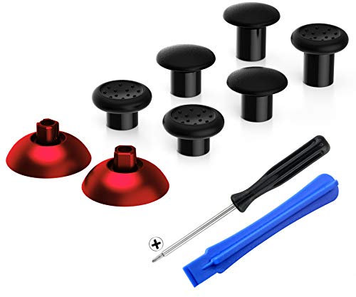 eXtremeRate ThumbsGear Interchangeable Ergonomic Thumbstick for ps5 Controller, For ps4 All Model Controller - 3 Height Domed and Concave Grips Adjustable Joystick - Chrome Red & Black