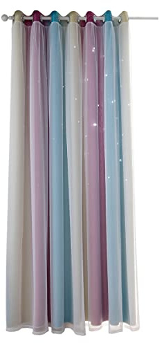 ele ELEOPTION Rideaux occultants à œillets avec motif d'étoiles et découpes pour chambre de fille, salon coloré double couche Motif étoiles étoilées 1 panneau (violet, 100 x 130 cm)