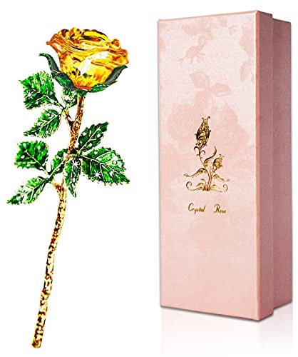 Gelbe Rose Geschenk für Sie, K9 Kristallrose mit Wunschkarte, 3D Glasrose Ewige Blume, Kristall Rose Figur für Frauen zum Geburtstag, Muttertag, Hochzeit, Jahrestag, Valentinstag, Weihnachten.