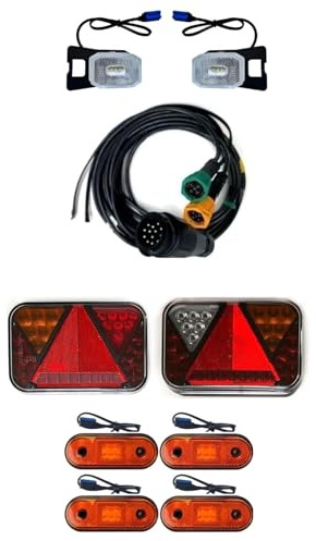 MelTruck LED Anhängerbeleuchtung Komplettset 13-polig Rückleuchten Umrissleuchten E9 Wohnwagen Trailer LKW 12V 24V Bremslicht Blinker Nebelschluss Rückfahrlicht IP69 (Kabel 5m/3,1m)