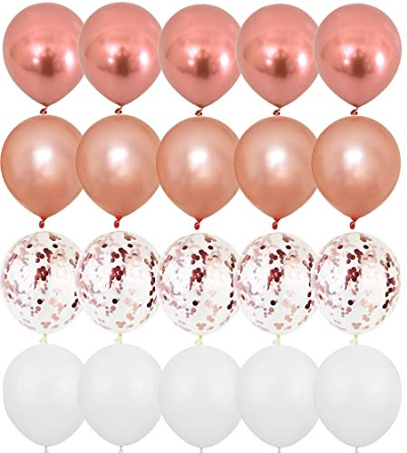 OTMVicor Metallic Rose Gold Balloons - 20pcs Rose Gold & White, 12in Confetti for Party