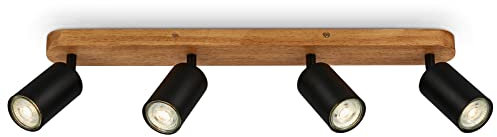 BRILONER - Deckenlampe Vintage schwenkbar, Holzbasis, GU10 Fassung, max. 9 Watt, Deckenleuchte, Lampe, Wohnzimmerlampe, Schlafzimmerlampe, Küchenlampe, Deckenstrahler, 55x6x8,5 cm, Schwarz