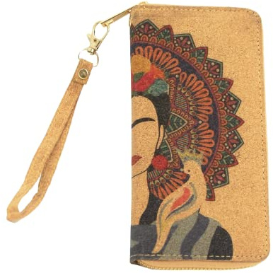 Soul Living Creations Frida Kahlo Geldbörse aus Kork, vegan, mexikanisches Design, Blau