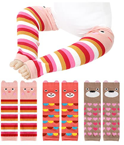 XEPST Packung mit 3 Kleinkind Baby Beinwärmer, niedliche Tier Bär Muster Lange Beinwärmer Kniestrümpfe Knieschützer Beinärmel für Baby Kinder Kleinkinder Mädchen 0-3 Jahre, Einheitsgröße
