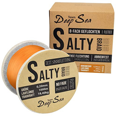 Team Deep Sea Salty-Braid Geflochtene Schnur 8X Braid | Angelschnur (Orange (1000m), 0,35mm)