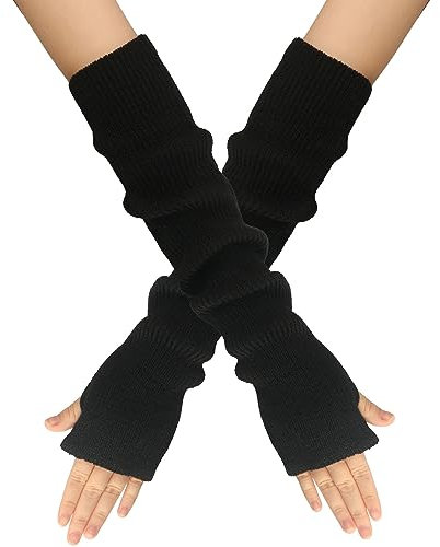 EQLEF Winter Arm Warmers, Armstulpen Gestrickt, Armstulpen Damen Winter Warm Armwärmer Handstulpen Damen Winter Stulpen Arm Lange Handschuhe Ohne Finger für Den Winter (Schwarz)