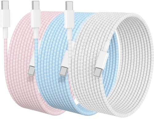 10FT USB C to C Fast Charger Cord for iPhone 17 16 15,Extra Long Heavy Duty Braided Apple C to C Cable Fast Charging for iPhone 17 Pro Max/16 Pro/16/15 Plus/MacBook,iPad Pro12.9/11/10 inch-Colorful
