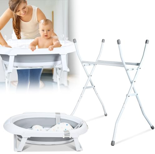 Ikodm Baignoire pliable pour bébé avec structure, tapis, évacuation et support - Sans danger pour votre bébé