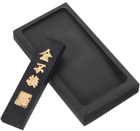PATIKIL Inchiostro per Calligrafia Cinese da 4 Pollici con Bastoncino d'Inchiostro, Vassoio in Pietra per Calligrafia Tradizionale Pittura Disegno, Nero