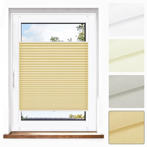 Jalousiescout Plissee Klemmfix ohne Bohren—Jalousie 85x100cm beige Sichtschutz Fenster Sonnenschutz, Lichtdurchlässig Rollo für Fenster & Tür, Hochwertiges Polyester Pure Plissee