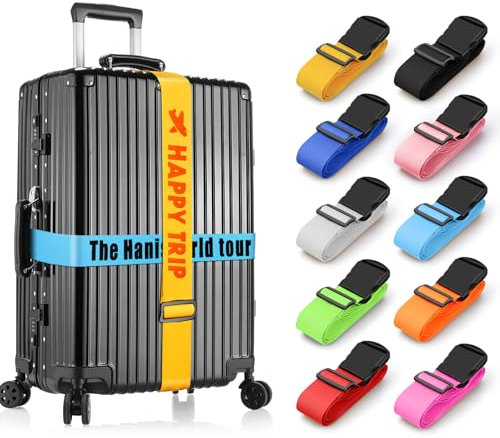 Personalisierte Koffergurt mit Namen, 2 Stück Kofferband Gurt Set, Bunt Auffällig Koffergürtel, Gepäckband Identifikation für Große und Kleine Koffer, Verstellbare Kofferbänder mit Kunststoffschnallen