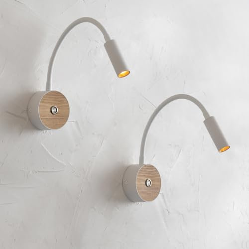 ouglres Lampada da lettura da parete, 2 pezzi, lampada da parete a LED con interruttore, lampada da parete in legno, orientabile a 360°, lampada da comodino, da parete, per camera da letto, corridoio