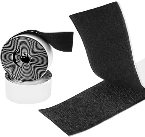 QWORK® Self-Adhesive Hook and Loop Tape, 50mm x 5m Black Sticky Back Fastening, for Smooth Surfaces