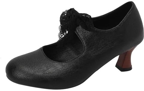 HSyc JRX Mary Jane - Escarpins à petit talon avec lacets - Talon chaton - 5 cm - Pour femme, Noir , 45 EU