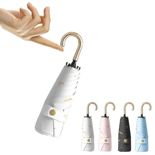 Mini Compact Parapluie Pliant de Voyage Avec Poignée en Forme de Crochet et Motif Papillons et étoiles Dorés pour Hommes Femmes,Petit Léger Umbrella de Poche,Anti UV,Protection Soleil,6 Baleines,Pluie