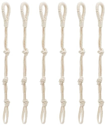 6 st/set makramé växthängare, bohemisk stil bomullsrep hängande växthållare med ring för inomhus utomhus vägg tak fönster heminredning, beige