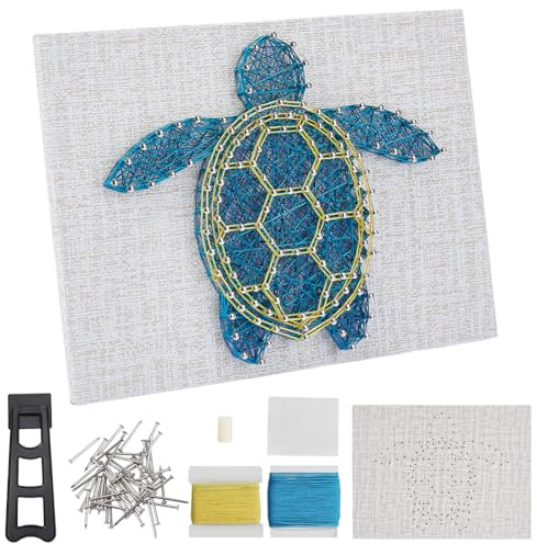WEBEEDY Juego de arte de cuerdas 3D para adultos principiantes DIY tortugas marinas suministros de arte de cuerda con clavos marco de cordones y todos los accesorios, juego de arte y manualidades para
