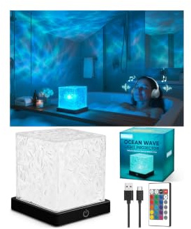 Rechargeable Shower Light Cube, Bathroom Ocean Wave Projector Mood Lighting