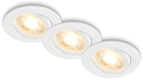 BRILONER - Set di 3 faretti da incasso 230V piatti, orientabili, luce bianca calda, faretto, dimensione foro 68mm, 8x2,2 cm, bianco