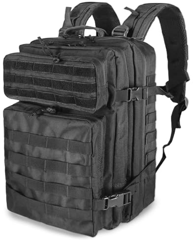 Militär Rucksack Herren,45L Groß Rucksack Wasserdicht Outdoor Assault Survival Wanderrucksack Herren, Taktischer Backpack Geeignet für Camping,Jagd,Wandern und Andere Outdoor-Aktivitäten(Schwarz)