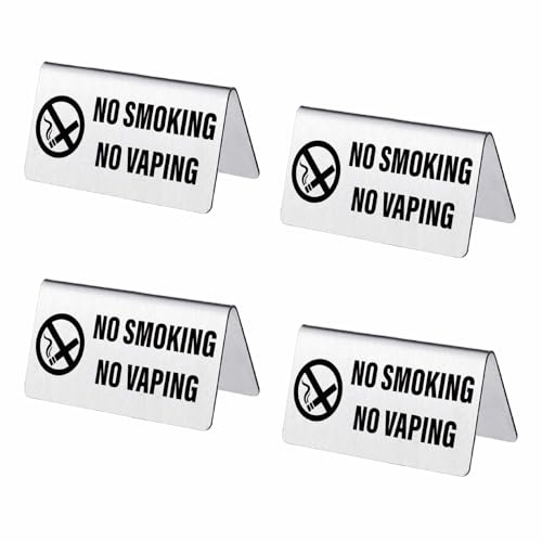 craspire 4Pcs Non-Fumeur Bureau Logo Affichage Signes Acier Inoxydable Avertissement métallique Pas de Vaping Non-Fumeur Table Signe Double côté pour Restaurant Bureau Hôtel Hôpitaux Clubs Salle