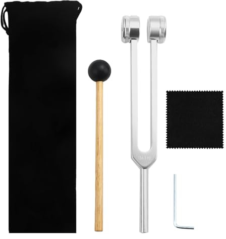 5Pcs Diapason Thérapeutique, Diapason 136.1Hz Aluminium, Soin Par Vibration Diapason, Diapason Offre une Réponse Fréquence, Marteau en Silicone, Outil de Réparation, Chiffon Nettoyage, Sac Velours