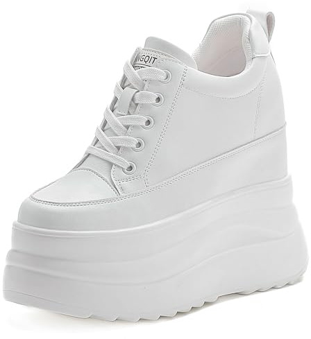 AONETIGER Högklackade kilskor för kvinnor läder kilar sneakers damer dolda kilklackskor 13 cm plattform tjocka vardagsskor storlek 2,5-6,5 UK