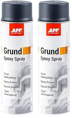 APP Epoxy Grund Imprimación Spray Epoxi | Imprimación Pintura Antióxido por Metal | Protección contra la corrosión | Gris oscuro | 500 ml (Paquete de 2)