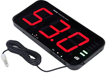 Wakects Sonómetro Digital Decibelímetro Medidor de Ruido 13in Pantalla Grande Colgante en Pared DB Temperatura Humedad en Tiempo Real Brillo Ajustable Alarma Nivel de Barra para