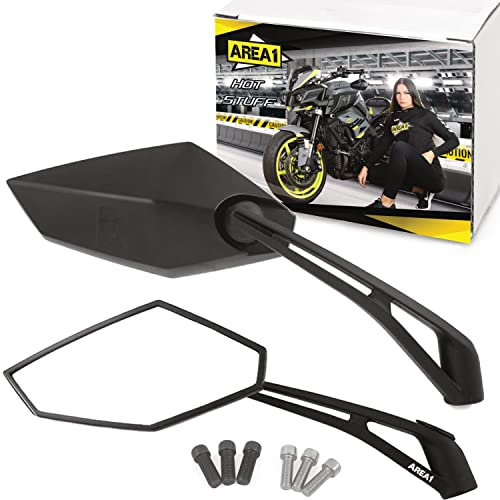 Area1 Universal Espejo Retrovisor Pareja Moto compatible con MT-03 / MT-07 / MT-07 Moto Cage/Universal Espejo Retrovisor Pareja compatible con MT-09 / MT-10 / MT-10 SP/MT-125