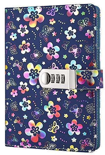 Y&NUHN A5 Flower PU Leather Travel Journal Diary with Combination Lock Pen Holder