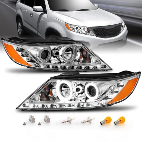AmeriLite for 2011-2013 Kia SorentoChrome Projector Headlights Ultra Bright LED Halo Set - Passenger and Driver Side