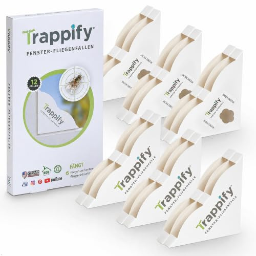 Trappify Window Fly Traps Indoor, Sticky Fly Catcher for Home, 12 Pack | Double-Sided Adhesive Paper Trap, Sticks Flat to Window Glass, Catches Fruit Flies and Gnats Indoors, Fold-Flat Box