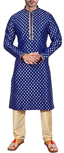 Sonisha SK105 Men's Blue Kurta Pajama Set Wedding Kurta Pyjama Indian Party Suit (42)