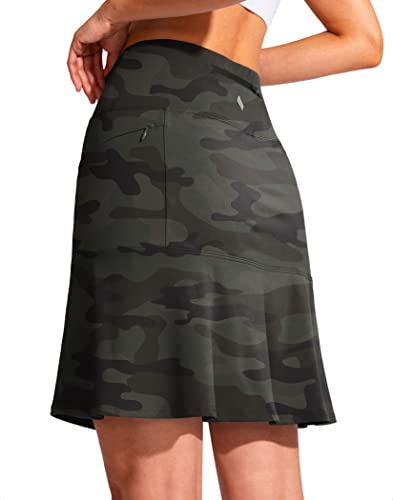 SANTINY Jupe-short de golf pour femme de 48,3 cm, poches zippées, longueur genou, jupe de tennis athlétique taille haute pour femme | 3 poches zippées, longueur genou, taille haute, jupe longue pour athlétisme, décontracté, tennis, pickleball