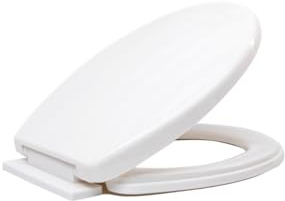 BARGAIN FACTORY Toilet Seat, Modern Technology, Heavy Duty, White Soft Close, Adjustable Hinges, Easy Cleaning Hassle-Free for Toilet, Bathroom and washrooms at Stay Tight Toilet Lid Oval Shape.