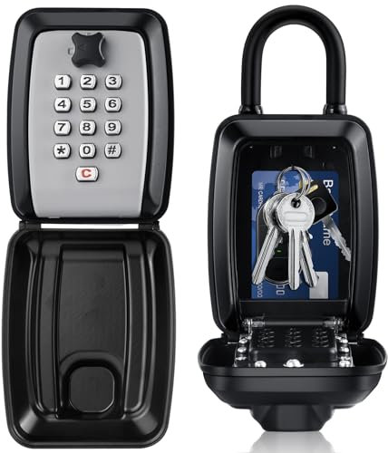 balala Grande Caja para Custodia de Llaves Pared Impermeable, Caja de Seguridad para Llaves Combinación con de 12 codigo, Candado con Grillete Extraíble,Cerradura para hogar, Garaje, Oficina, Armario