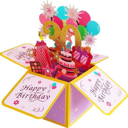 PAITOK Tarjeta de cumpleaños 3D, tarjetas de cumpleaños emergentes, regalos de cumpleaños, tarjetas de felicitación de feliz cumpleaños con sobre para niños, niñas, hombres y mujeres (rosa, 30)