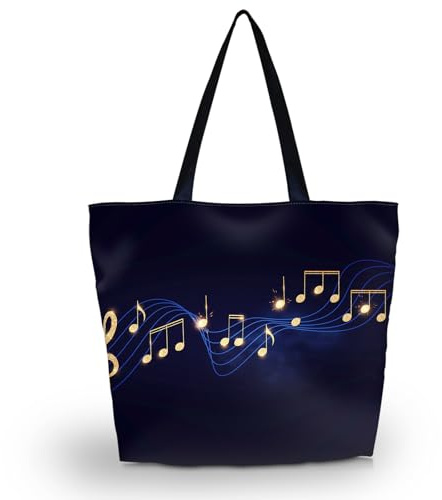 AOKSUNOVA, bolso grande plegable de tela estampada con cremallera, bolso de mano, música